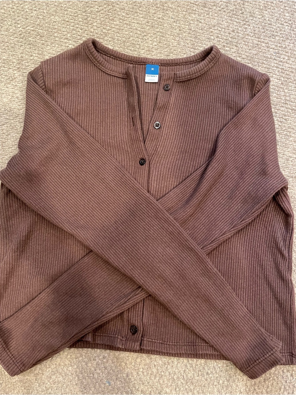 Minimalistic Brown Ribbed Button-Down Top